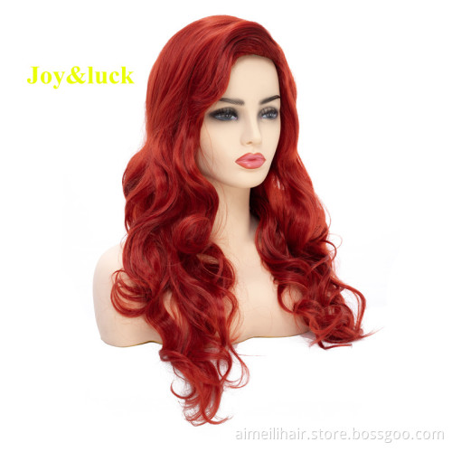 24inch Hot Sale Long Natural Wave Wig Copper Red Color Synthetic Wig for Women Costume Hair Wigs Cosplay or Daily Use